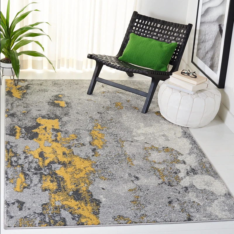 Safavieh Modern Abstract Distressed Indoor Woven Rectangle Area Rug, Adirondack Collection, ADR134, in Grey / Yellow, 122 X 183 cm for Living Room, Bedroom or Any Indoor Space