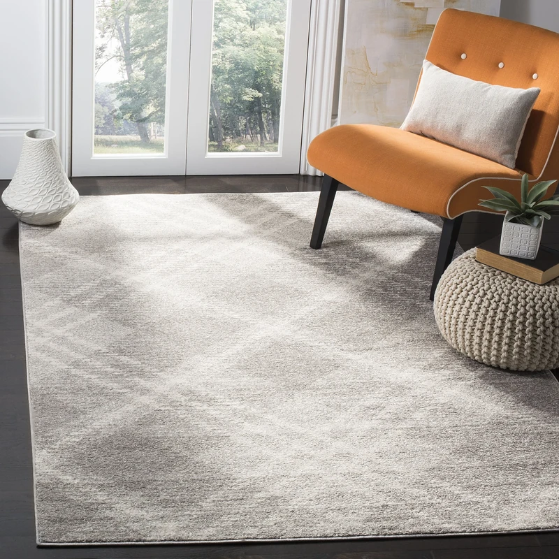 Safavieh Modern Plaid Indoor Woven Rectangle Area Rug, Adirondack Collection, ADR129, in Light Grey / Ivory, 183 X 274 cm for Living Room, Bedroom or Any Indoor Space