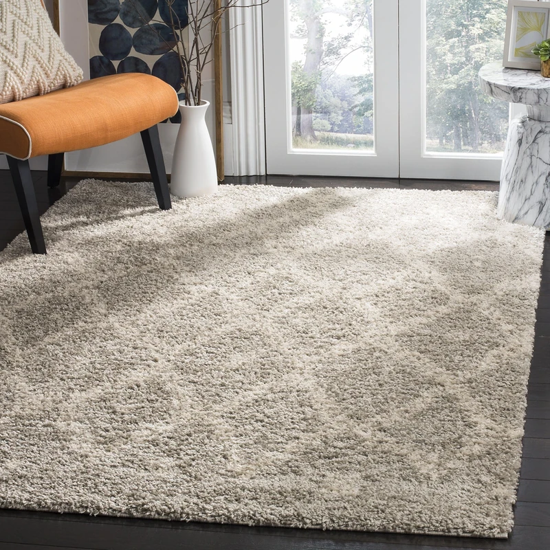SAFAVIEH Shaggy Rug for Living Room, Dining Room, Bedroom - Arizona Shag Collection, Short Pile, in Grey and Ivory, 201 X 279 cm