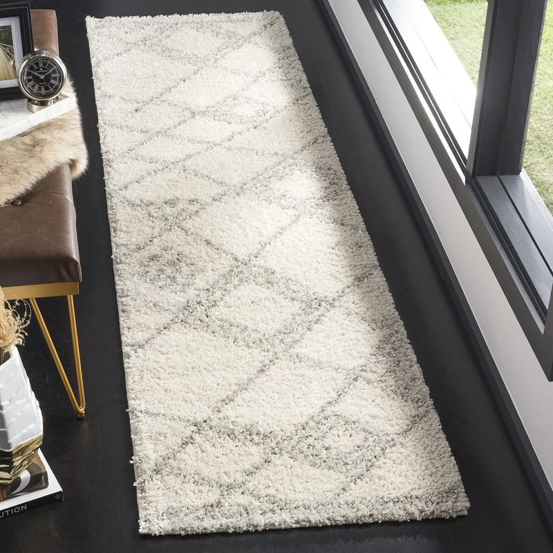 Safavieh Shaggy Indoor Woven Runner Area Rug, Arizona Shag Collection, ASG751, in Ivory / Grey, 69 X 244 cm for Living Room, Bedroom or Any Indoor Space