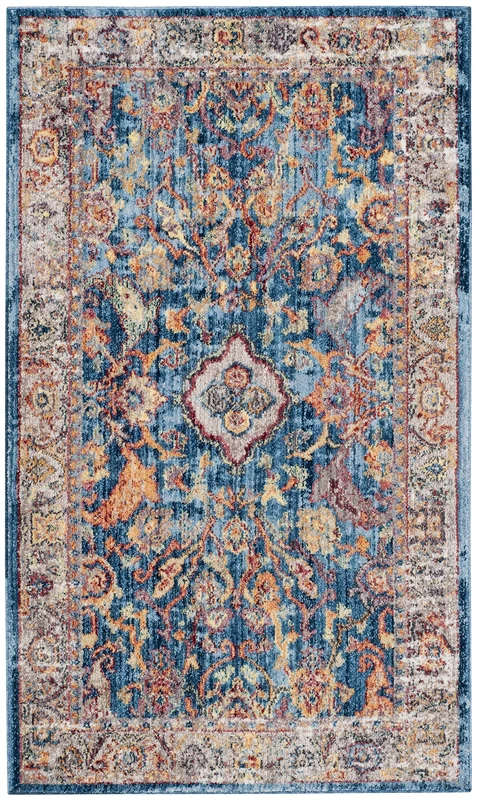 SAFAVIEH Trendy New Transitional Rug for Living Room, Dining Room, Bedroom - Bristol Collection, Short Pile, in Blue and Light Grey, 91 X 152 cm