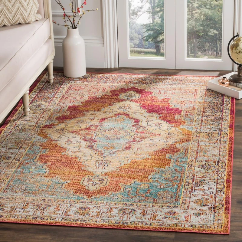 Safavieh Boho Indoor Woven Rectangle Area Rug, Crystal Collection, CRS500, in Orange / Light Blue, 152 X 244 cm for Living Room, Bedroom or Any Indoor Space