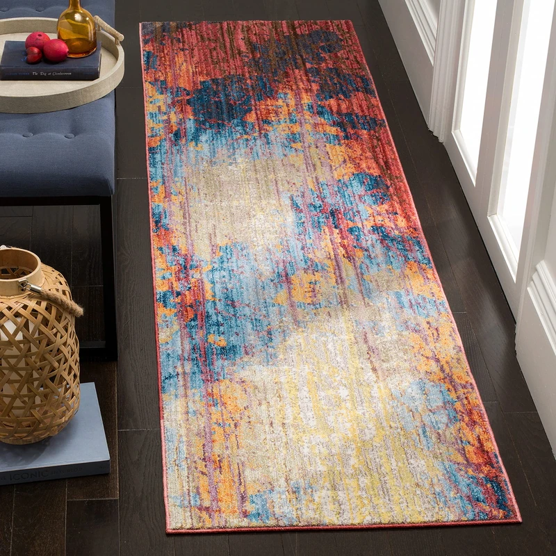 Safavieh Trendy New Transitional Indoor Woven Runner Area Rug, Bristol Collection, BTL354, in Blue / Rust, 69 X 244 cm for Living Room, Bedroom or Any Indoor Space