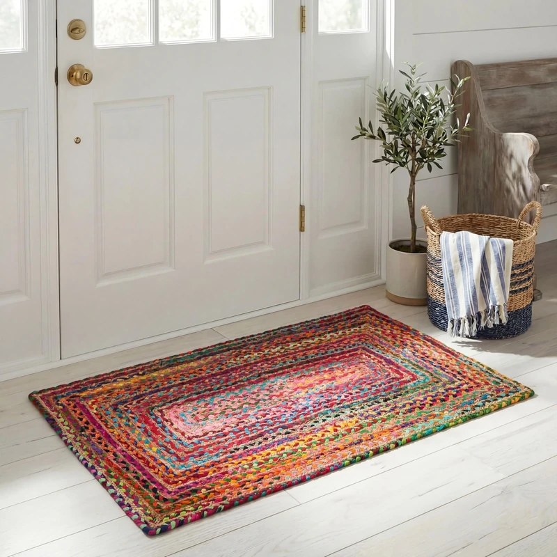 SAFAVIEH Boho Rug for Living Room, Dining Room, Bedroom - Cape Cod Collection, Short Pile, in Red and Multicolor, 61 X 91 cm