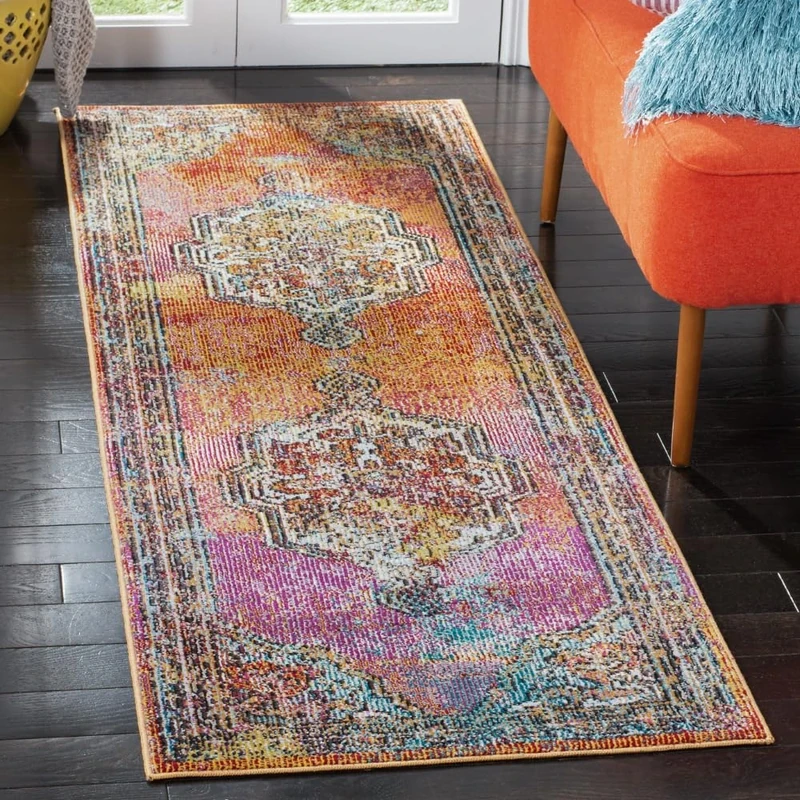 Safavieh Boho Indoor Woven Runner Area Rug, Crystal Collection, CRS502, in Orange / Light Blue, 66 X 213 cm for Living Room, Bedroom or Any Indoor Space