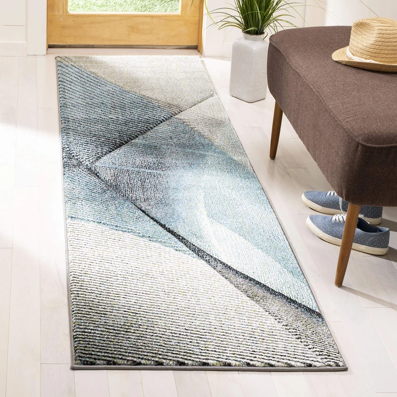 Safavieh Contemporary Rug for Living Room, Dining Room, Bedroom - Hollywood Collection, Short Pile, in Grey and Teal, 69 X 244 cm