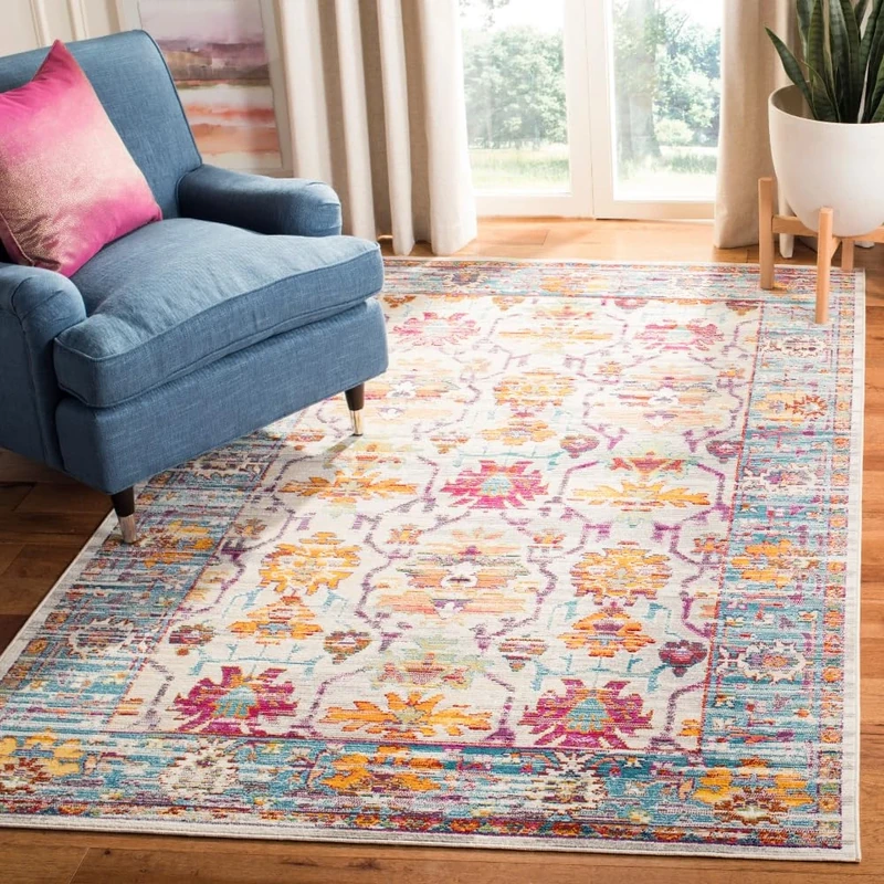 Safavieh Boho Indoor Woven Rectangle Area Rug, Crystal Collection, CRS518, in Cream / Teal, 201 X 279 cm for Living Room, Bedroom or Any Indoor Space