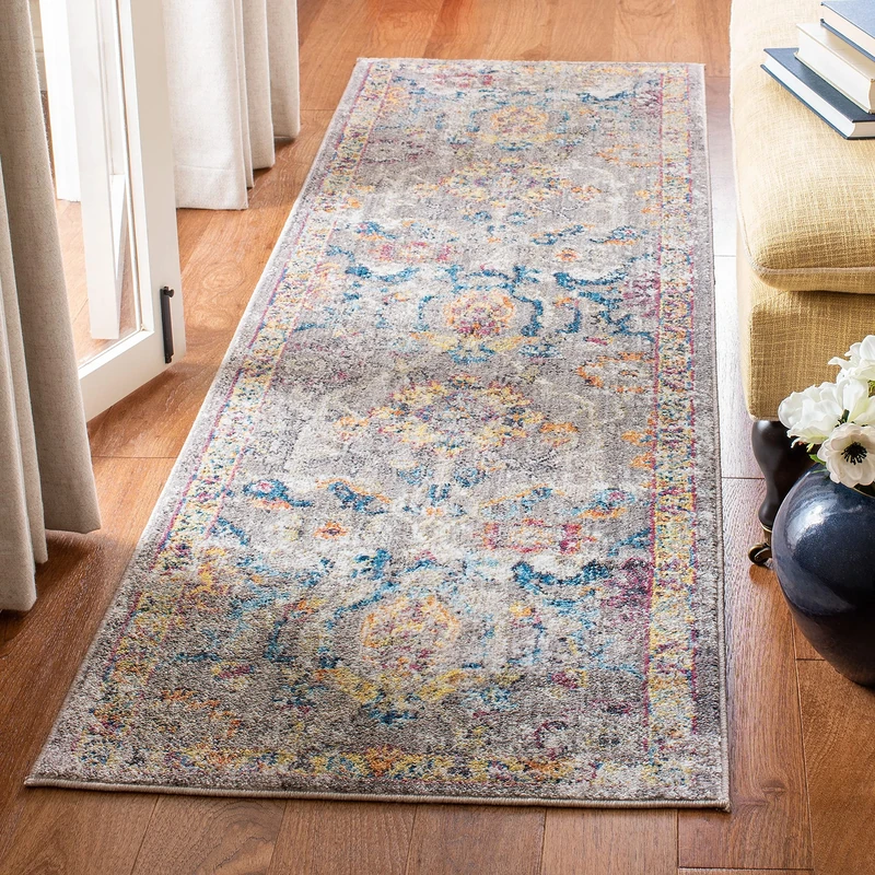 Safavieh Trendy New Transitional Indoor Woven Runner Area Rug, Bristol Collection, BTL347, in Grey / Blue, 69 X 244 cm for Living Room, Bedroom or Any Indoor Space
