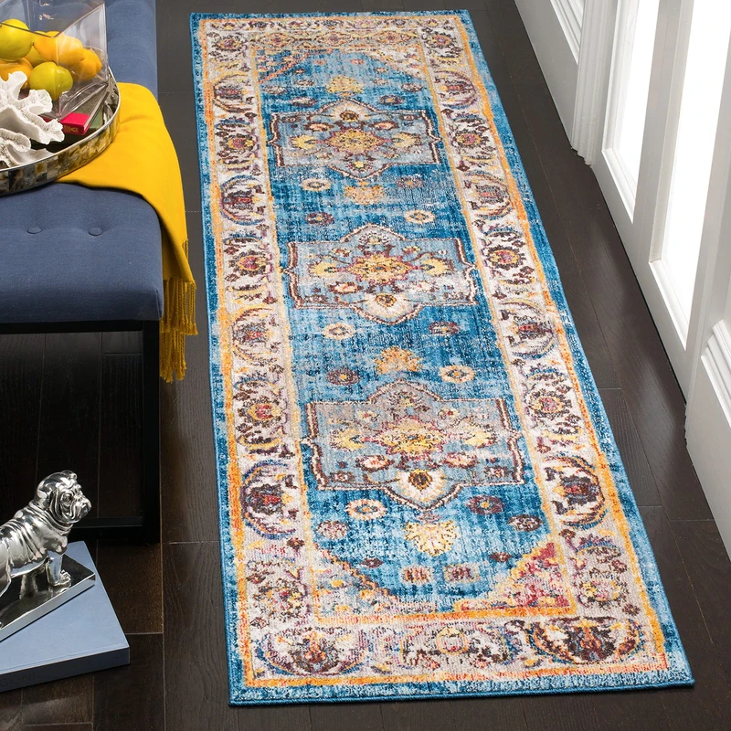 Safavieh Trendy New Transitional Indoor Woven Runner Area Rug, Bristol Collection, BTL349, in Blue / Ivory, 69 X 244 cm for Living Room, Bedroom or Any Indoor Space