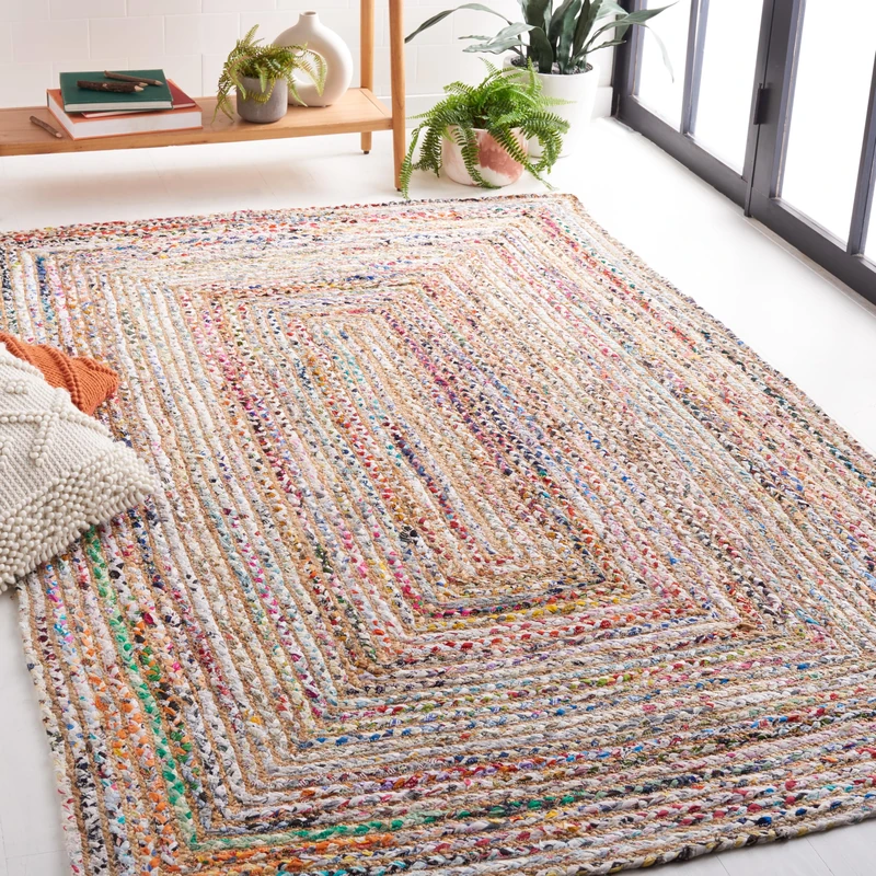 SAFAVIEH Boho Rug for Living Room, Dining Room, Bedroom - Cape Cod Collection, Short Pile, in Multi, 91 X 91 cm
