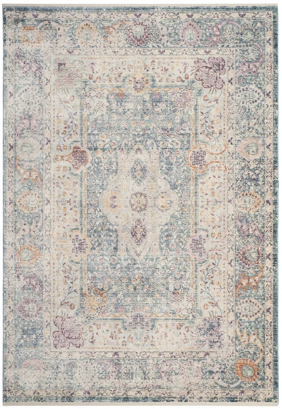 Safavieh Traditional Indoor Woven Rectangle Area Rug, Illusion Collection, ILL704, in Teal / Cream, 91 X 152 cm for Living Room, Bedroom or Any Indoor Space