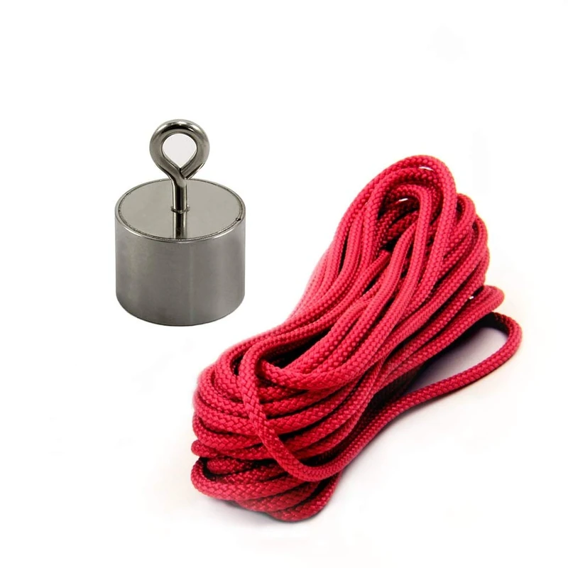 Stainless Steel Neodymium Recovery / River Fishing Magnet with M5 Eyebolt & 10M Rope - 24kg Pull - Image 1