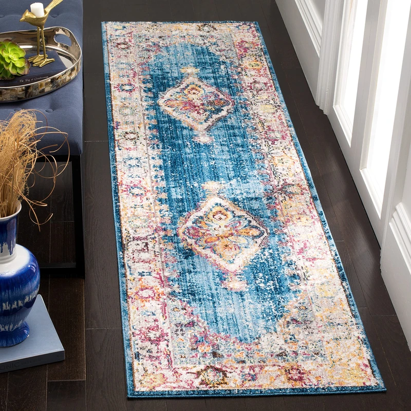 Safavieh Trendy New Transitional Indoor Woven Runner Area Rug, Bristol Collection, BTL348, in Blue / Ivory, 69 X 244 cm for Living Room, Bedroom or Any Indoor Space - Image 1