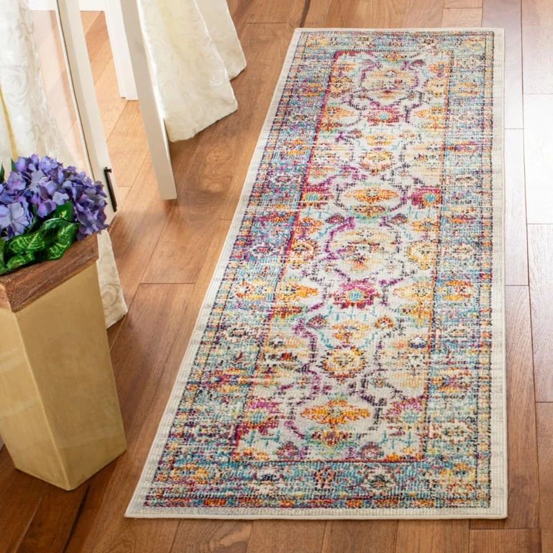 Safavieh Boho Indoor Woven Runner Area Rug, Crystal Collection, CRS518, in Cream / Teal, 66 X 213 cm for Living Room, Bedroom or Any Indoor Space