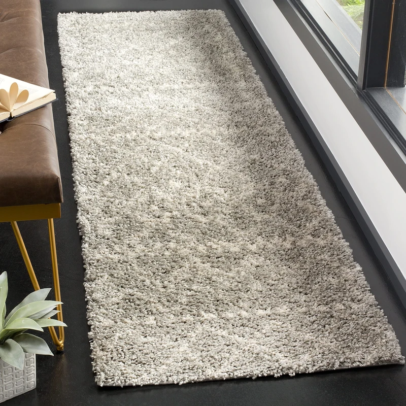 Safavieh Shaggy Indoor Woven Runner Area Rug, Arizona Shag Collection, ASG750, in Grey / Ivory, 69 X 244 cm for Living Room, Bedroom or Any Indoor Space