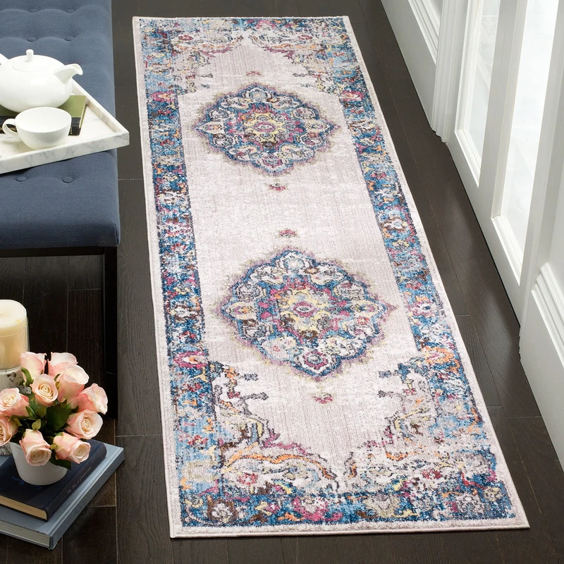 Safavieh Trendy New Transitional Indoor Woven Runner Area Rug, Bristol Collection, BTL343, in Light Grey / Blue, 69 X 244 cm for Living Room, Bedroom or Any Indoor Space
