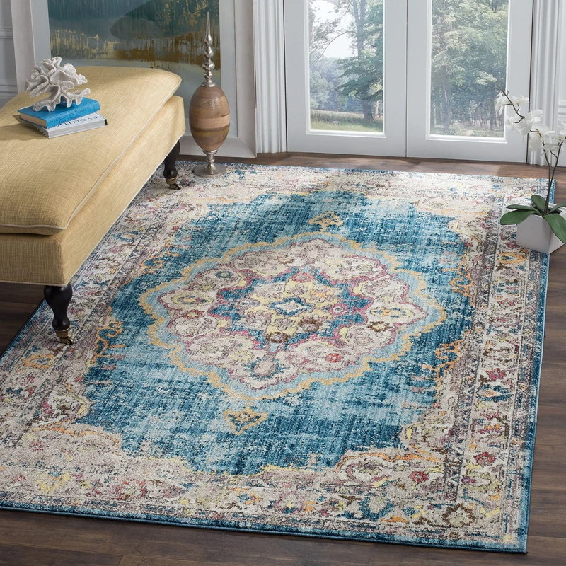 SAFAVIEH Trendy New Transitional Rug for Living Room, Dining Room, Bedroom - Bristol Collection, Short Pile, in Blue and Light Grey, 122 X 183 cm