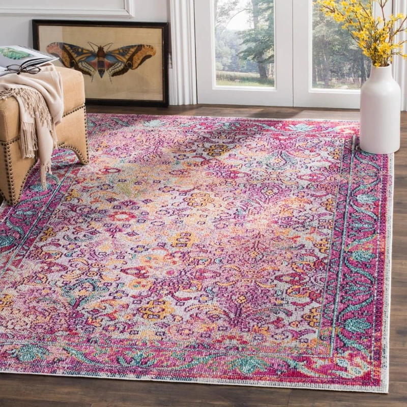 Safavieh Boho Indoor Woven Rectangle Area Rug, Crystal Collection, CRS506, in Light Blue / Fuchsia, 122 X 183 cm for Living Room, Bedroom or Any Indoor Space
