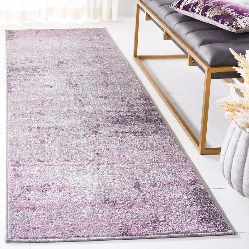 Safavieh Modern Abstract Indoor Woven Runner Area Rug, Adirondack Collection, ADR130, in Light Grey / Purple, 76 X 244 cm for Living Room, Bedroom or Any Indoor Space