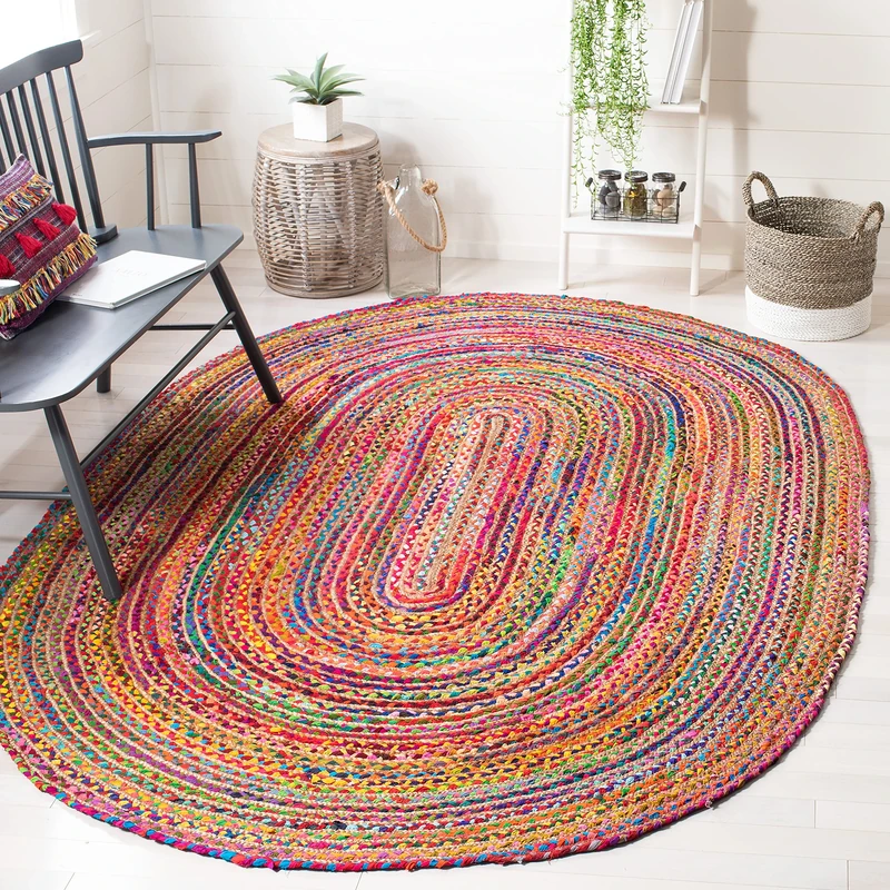 SAFAVIEH Boho Rug for Living Room, Dining Room, Bedroom - Cape Cod Collection, Short Pile, in Red and Multicolor, 122 X 183 cm