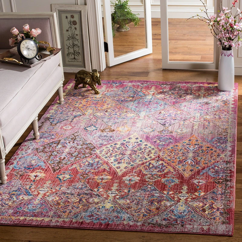 Safavieh Trendy New Transitional Indoor Woven Rectangle Area Rug, Bristol Collection, BTL352, in Rose / Multi, 155 X 229 cm for Living Room, Bedroom or Any Indoor Space