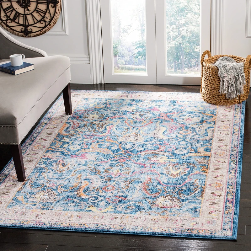 Safavieh Trendy New Transitional Indoor Woven Rectangle Area Rug, Bristol Collection, BTL357, in Blue / Light Grey, 155 X 229 cm for Living Room, Bedroom or Any Indoor Space