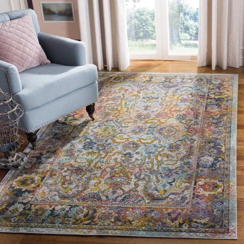 Safavieh Boho Indoor Woven Rectangle Area Rug, Crystal Collection, CRS504, in Light Blue / Orange, 122 X 183 cm for Living Room, Bedroom or Any Indoor Space