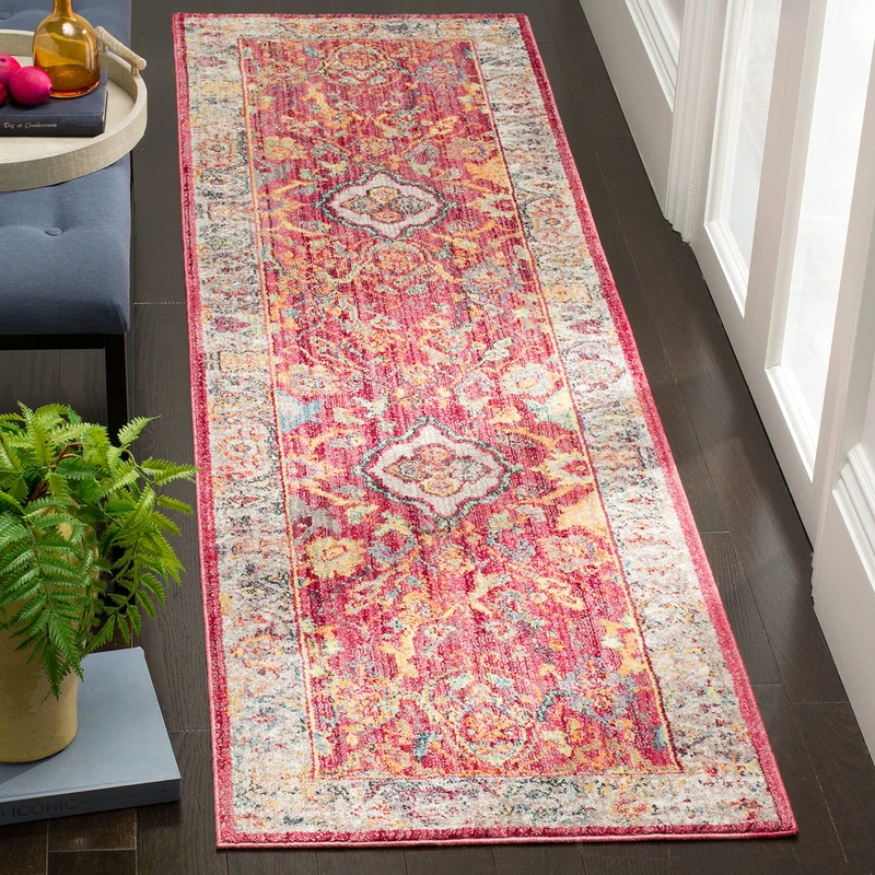 Safavieh Trendy New Transitional Indoor Woven Runner Area Rug, Bristol Collection, BTL361, in Rose / Light Grey, 69 X 244 cm for Living Room, Bedroom or Any Indoor Space