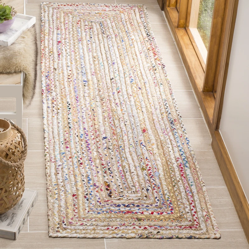Safavieh Boho Rug for Living Room, Dining Room, Bedroom - Cape Cod Collection, Short Pile, in Beige and Multicolor, 69 X 244 cm