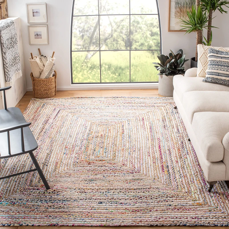 SAFAVIEH Cape Cod Collection Accent Rug - 4' x 6', Beige & Multi, Handmade Boho Braided Jute & Cotton, Ideal for High Traffic Areas in Entryway, Living Room, Bedroom (CAP202B)
