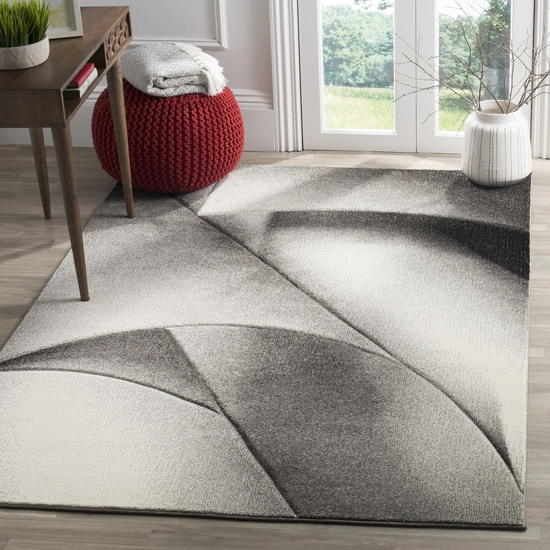Safavieh Modern Graphic Indoor Woven Rectangle Area Rug, Hollywood Collection, HLW716, in Grey/Dark Grey, 79 X 152 cm for Living Room, Bedroom or Any Indoor Space