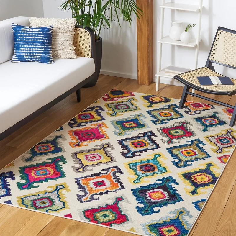 Safavieh Salé Woven Area Rug, Synthetic, Ivory/Multi-Colour, 200 x 279 x 12.7 cm