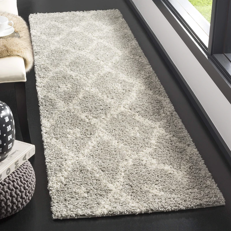 Safavieh Shaggy Indoor Woven Runner Area Rug, Arizona Shag Collection, ASG747, in Grey / Ivory, 69 X 244 cm for Living Room, Bedroom or Any Indoor Space