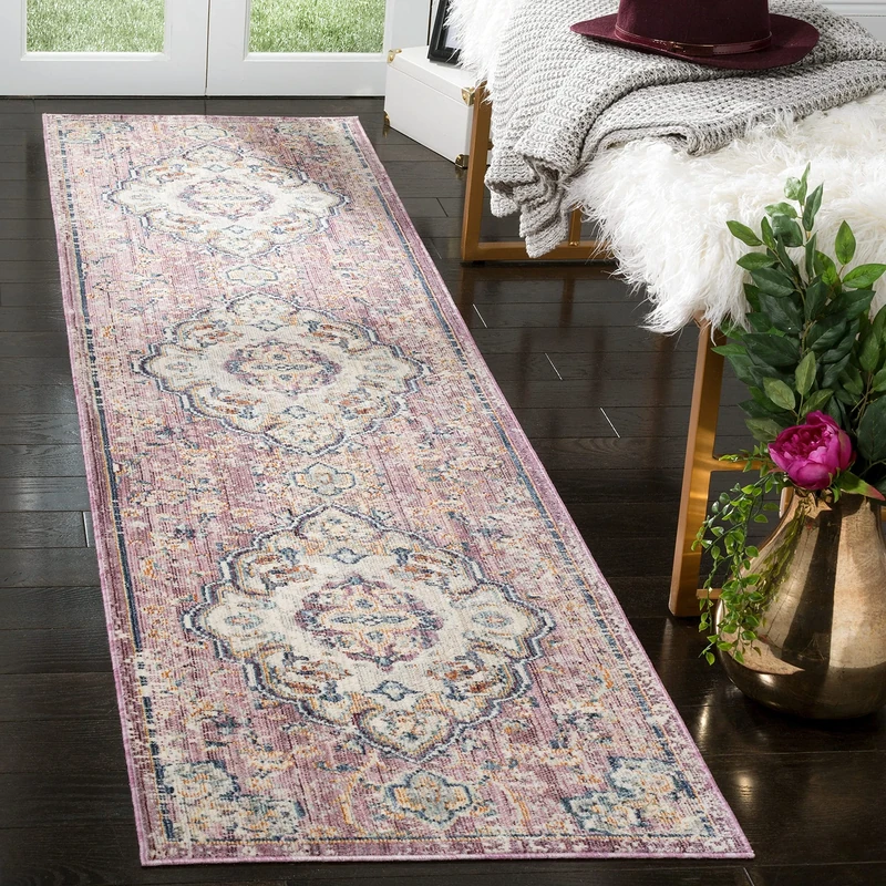 Safavieh Traditional Indoor Woven Runner Area Rug, Illusion Collection, ILL711, in Cream / Rose, 69 X 244 cm for Living Room, Bedroom or Any Indoor Space
