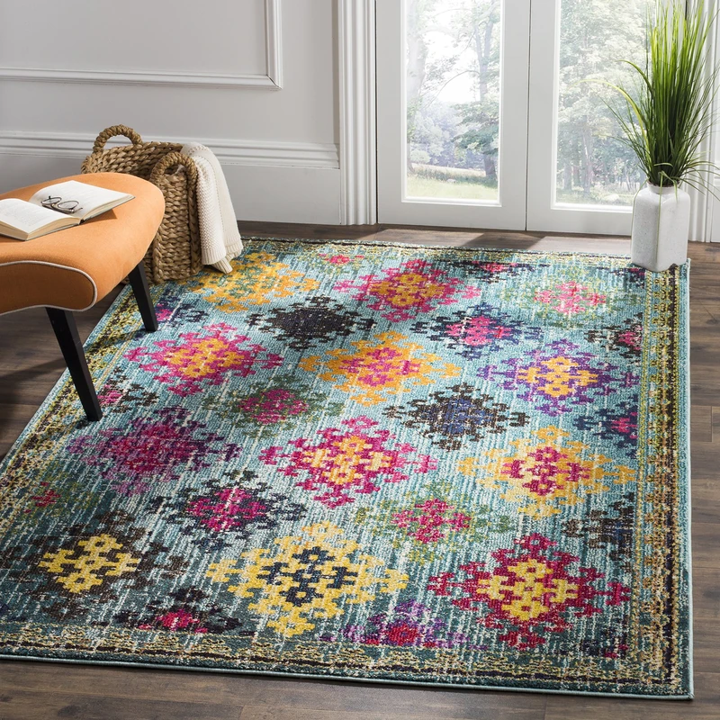 Safavieh Boho Chic Indoor Woven Rectangle Area Rug, Monaco Collection, MNC244, in Blue / Multi, 91 X 152 cm for Living Room, Bedroom or Any Indoor Space