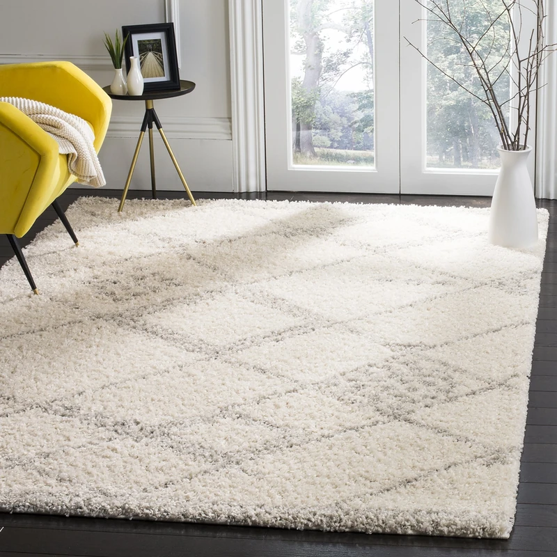 Safavieh Shaggy Indoor Woven Rectangle Area Rug, Arizona Shag Collection, ASG751, in Ivory / Grey, 201 X 279 cm for Living Room, Bedroom or Any Indoor Space