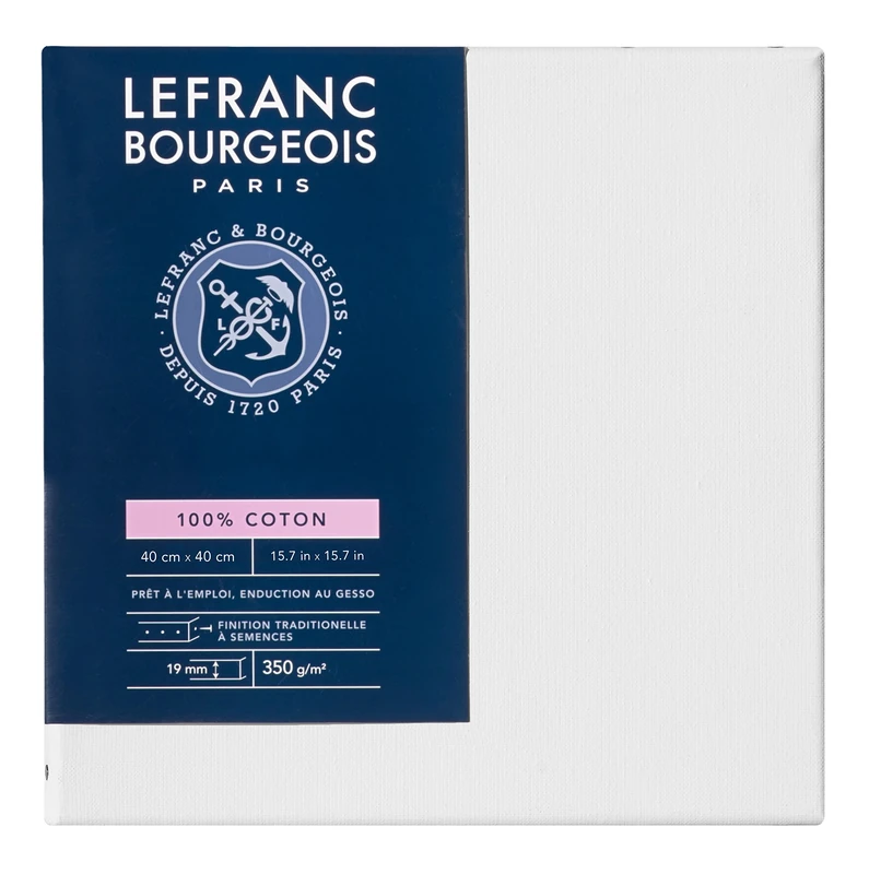 Lefranc Bourgeois 111143 Stretcher Frame Series - Classic, 100% Cotton, 350 g/m², Archival Quality, Acid-Free for Increased Durability, Primed - 40 x 40 cm