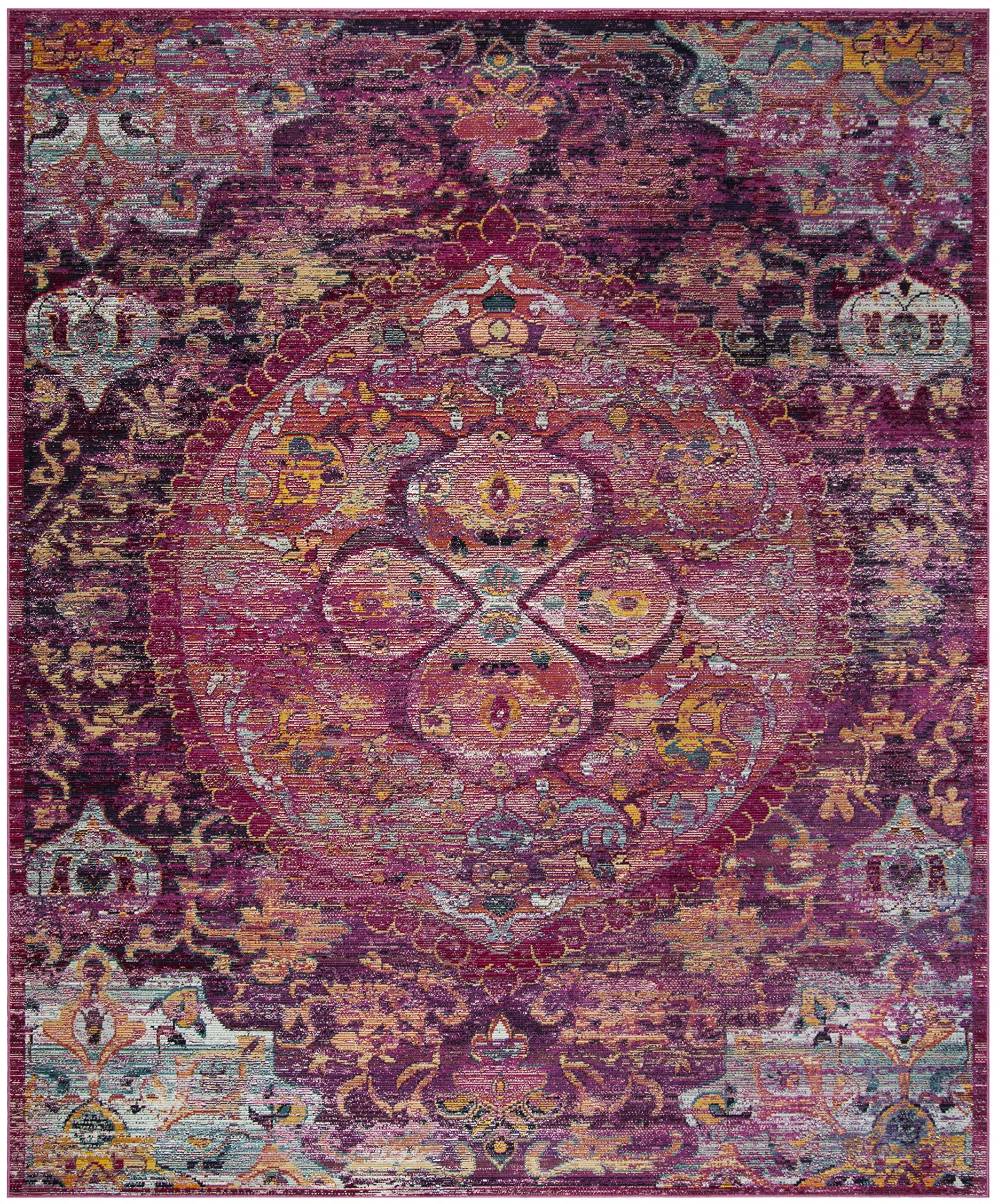 SAFAVIEH Crystal Collection Area Rug - 6'7" x 9'2", Fuchsia & Purple, Medallion Distressed Design, Non-Shedding & Easy Care, Ideal for High Traffic Areas in Living Room, Bedroom (CRS512S)