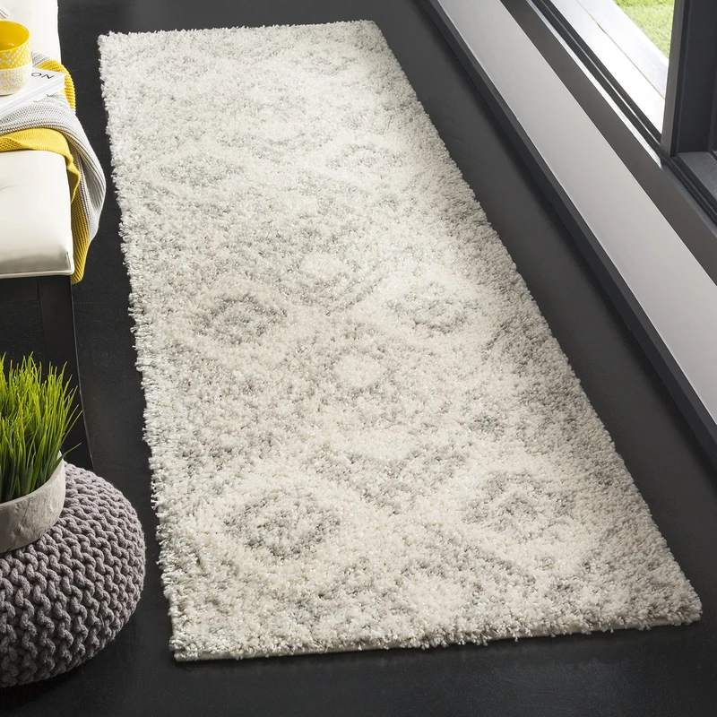 Safavieh Shaggy Indoor Woven Runner Area Rug, Arizona Shag Collection, ASG746, in Ivory / Grey, 69 X 244 cm for Living Room, Bedroom or Any Indoor Space