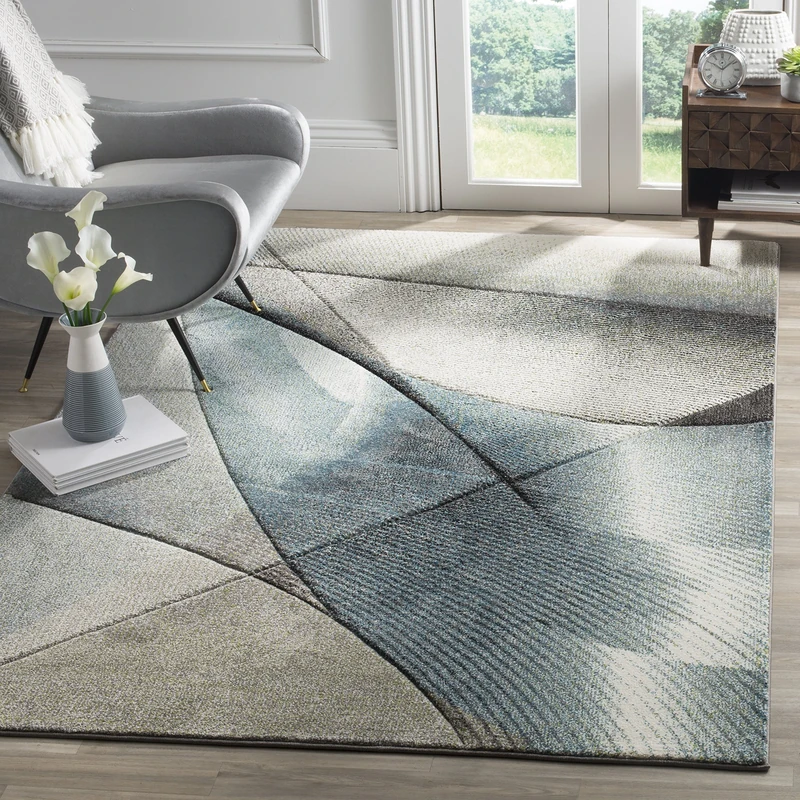 SAFAVIEH Contemporary Rug for Living Room, Dining Room, Bedroom - Hollywood Collection, Short Pile, in Grey and Teal, 122 X 183 cm