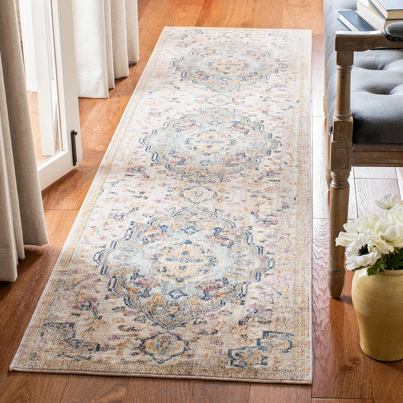 Safavieh Traditional Indoor Woven Runner Area Rug, Illusion Collection, ILL711, in Light Blue / Cream, 69 X 244 cm for Living Room, Bedroom or Any Indoor Space