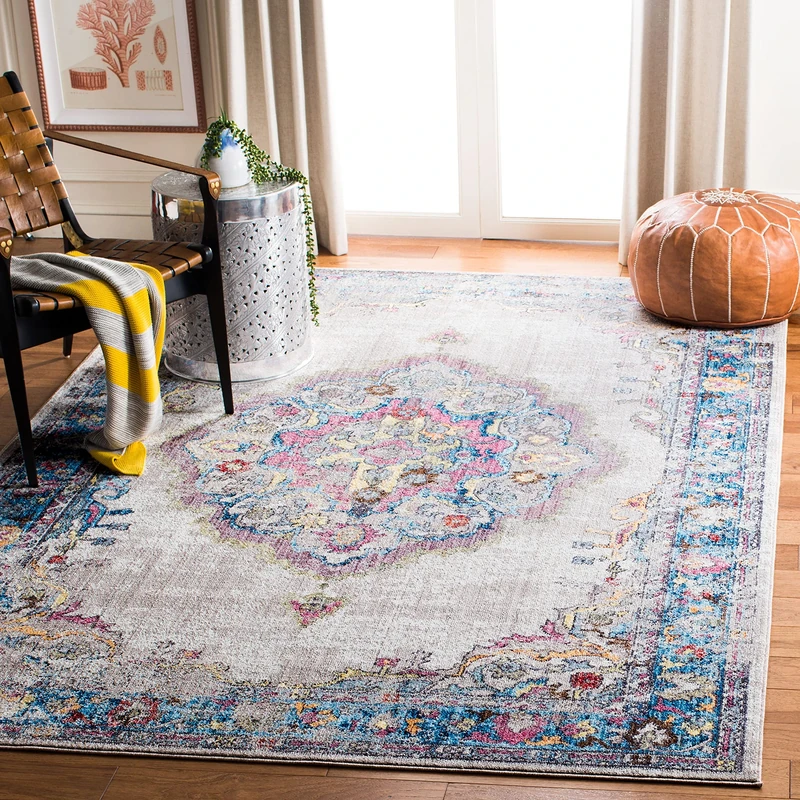 Safavieh Trendy New Transitional Indoor Woven Rectangle Area Rug, Bristol Collection, BTL343, in Light Grey / Blue, 183 X 274 cm for Living Room, Bedroom or Any Indoor Space