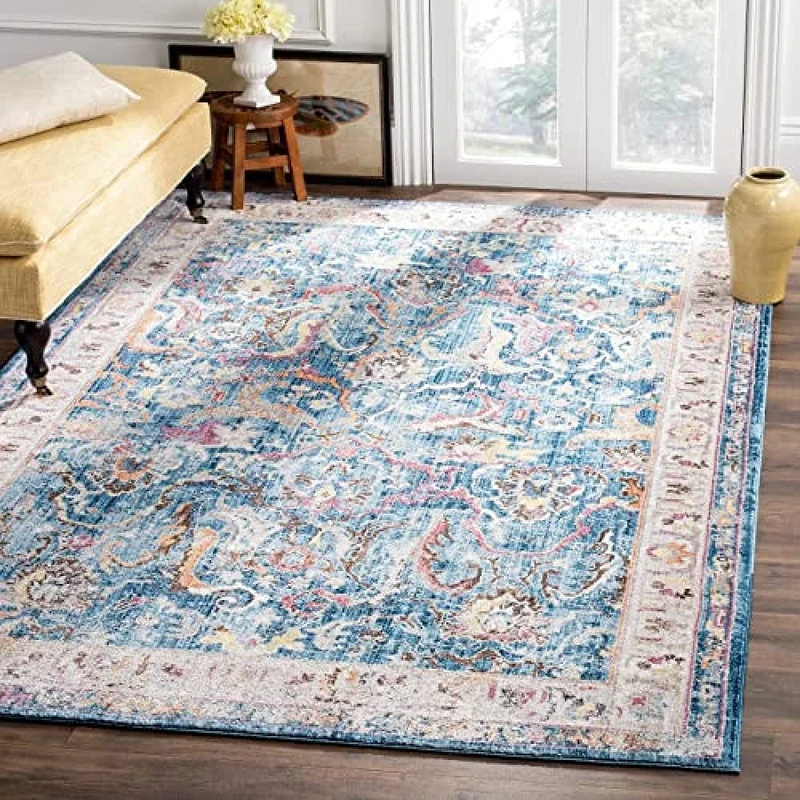 Safavieh Trendy New Transitional Indoor Woven Rectangle Area Rug, Bristol Collection, BTL357, in Blue / Light Grey, 183 X 274 cm for Living Room, Bedroom or Any Indoor Space