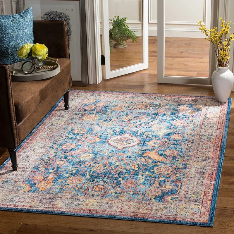 Safavieh Trendy New Transitional Indoor Woven Rectangle Area Rug, Bristol Collection, BTL361, in Blue / Light Grey, 122 X 183 cm for Living Room, Bedroom or Any Indoor Space