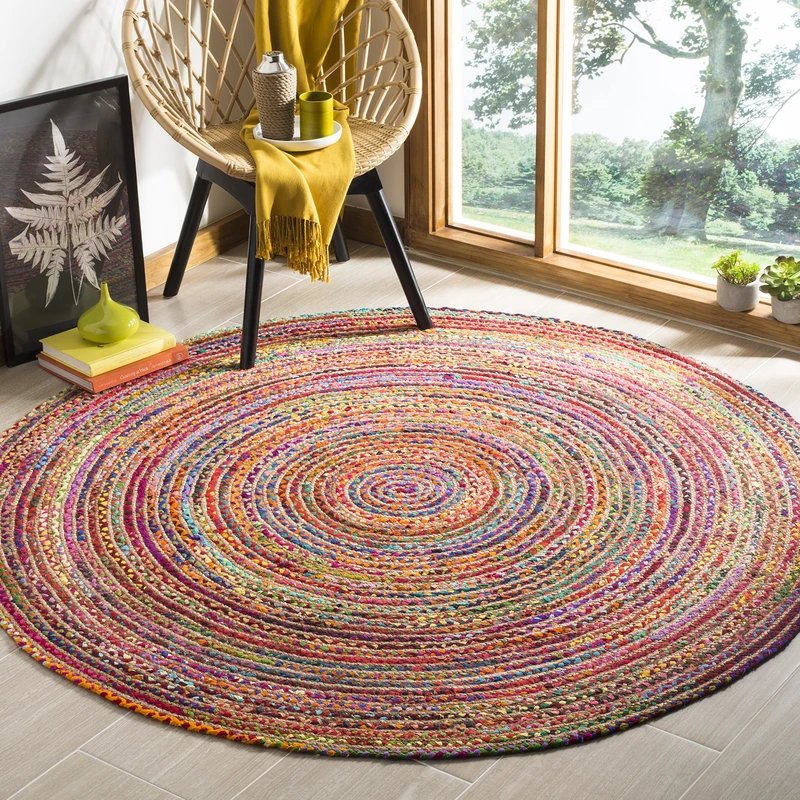 Safavieh Boho Rug for Living Room, Dining Room, Bedroom - Cape Cod Collection, Short Pile, in Red and Multicolor, 122 X 122 cm - Image 1