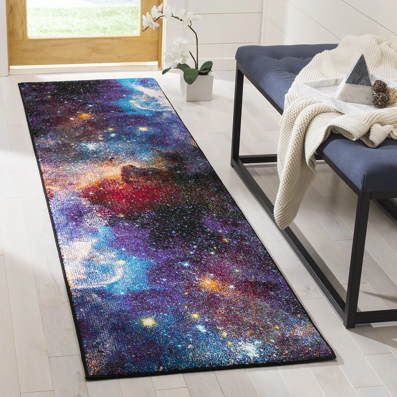 Safavieh Contemporary Rug for Living Room, Dining Room, Bedroom - Galaxy Collection, Short Pile, in Purple and Multi, 69 X 244 cm