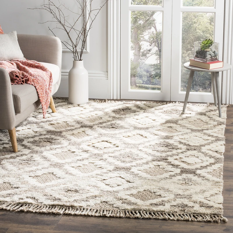 Safavieh Moroccan Inspired Indoor Hand Knotted Rectangle Area Rug, Kenya Collection, KNY807, in Natural, 152 X 244 cm for Living Room, Bedroom or Any Indoor Space
