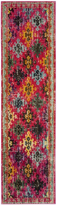 Safavieh Boho Chic Indoor Woven Runner Area Rug, Monaco Collection, MNC244, in Fuchsia / Multi, 66 X 244 cm for Living Room, Bedroom or Any Indoor Space