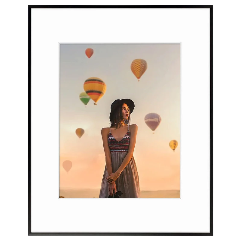 Frametory, 16x20 Aluminum Picture Frame - 16x20 Black Frame with Ivory Color Mat for 11x14 Photo - 20 by 16 Metal Photo Frame & Real Glass - Sawtooth Hanger Included for Wall Display - 1 Pack