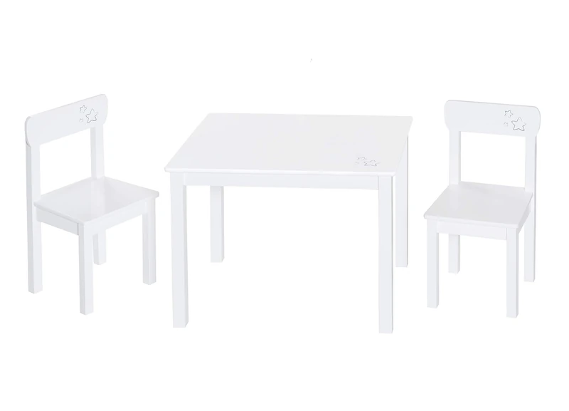 roba Little Stars Children's Seating Group - Children's table set with 2 children's chairs & table - Children's furniture with star motif suitable for 18 months and up - White wood